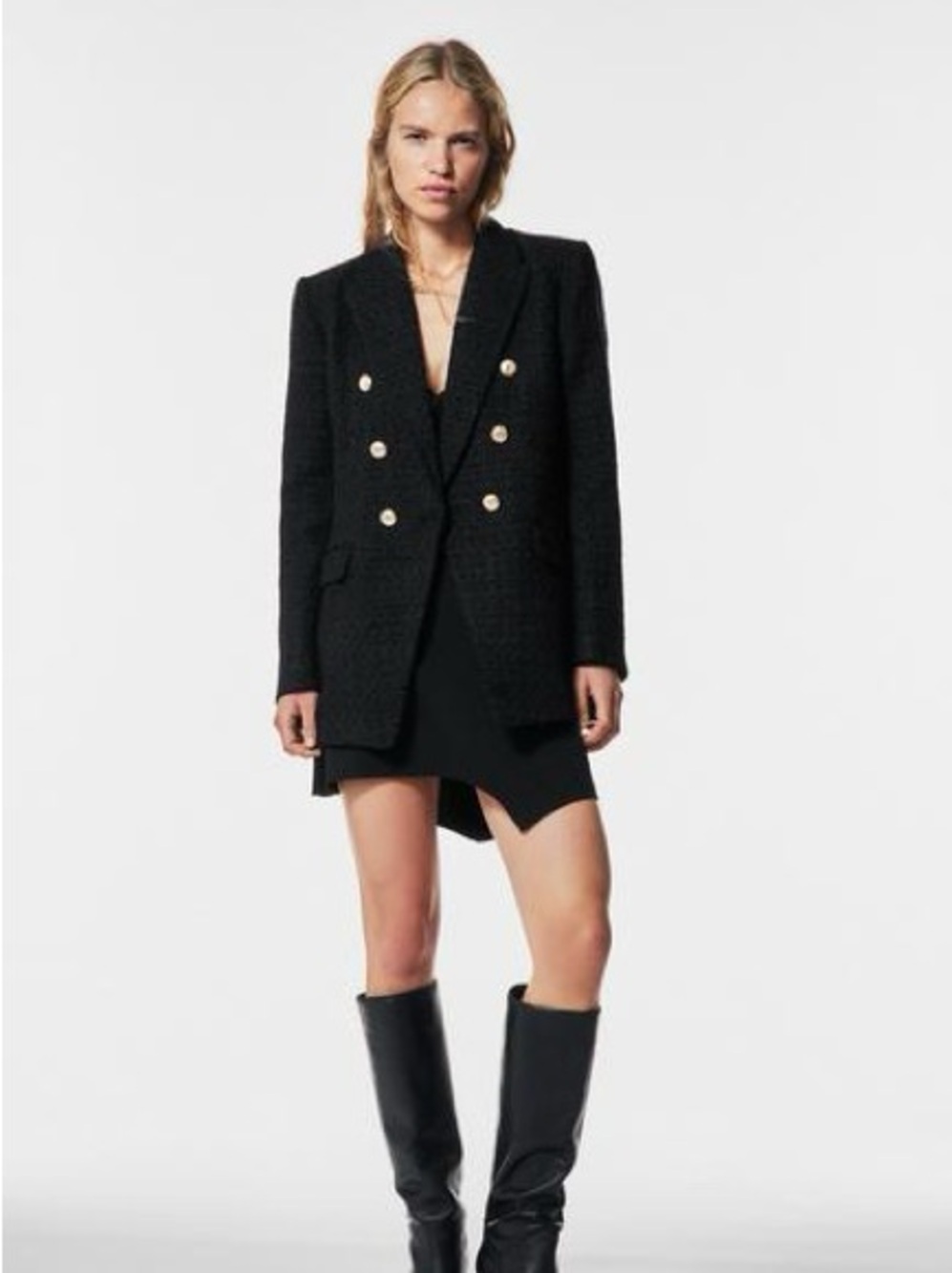 ZARA BUTTONED TEXTURED WEAVE BLAZER